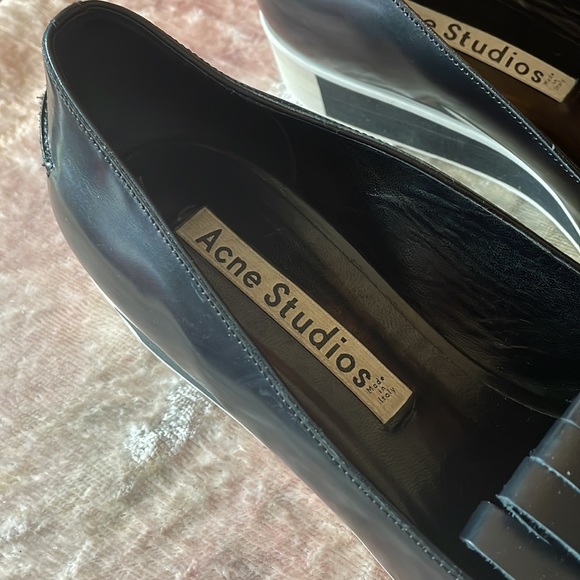 ACNE STUDIOS Leather Black Laser Cut Pointed Toe 2Tone Wedge Loafers $650 EUC 11 - Picture 7 of 10